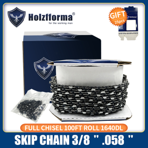 Holzfforma® 100FT Roll 3/8' 0,058'' Пильная цепь со скиповым долотом, 40 комплектов подходящих соединительных звеньев и 25 коробок